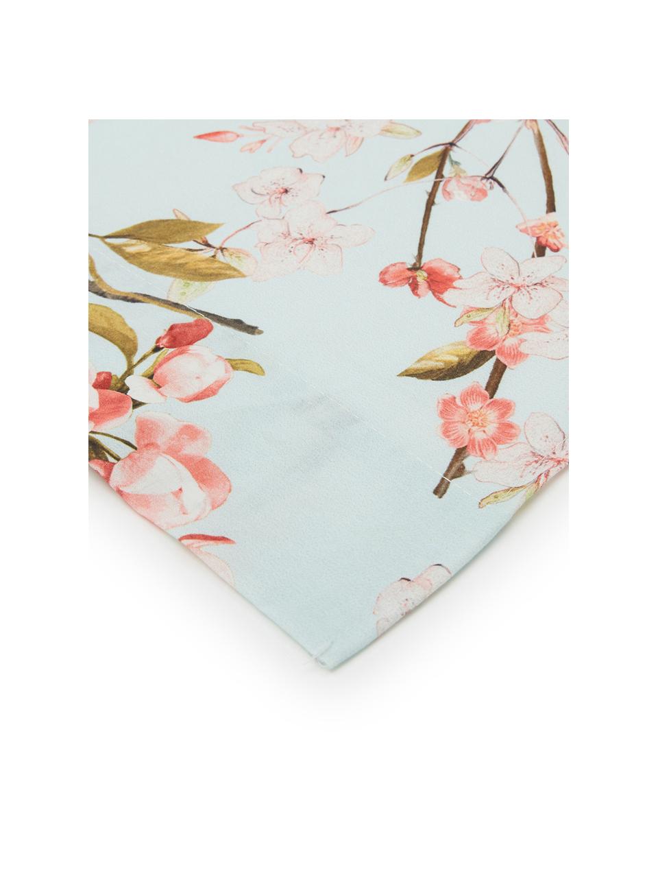 Drap plat en coton Chinoiserie, Bleu ciel, vert, rose vif, 240 x 270 cm