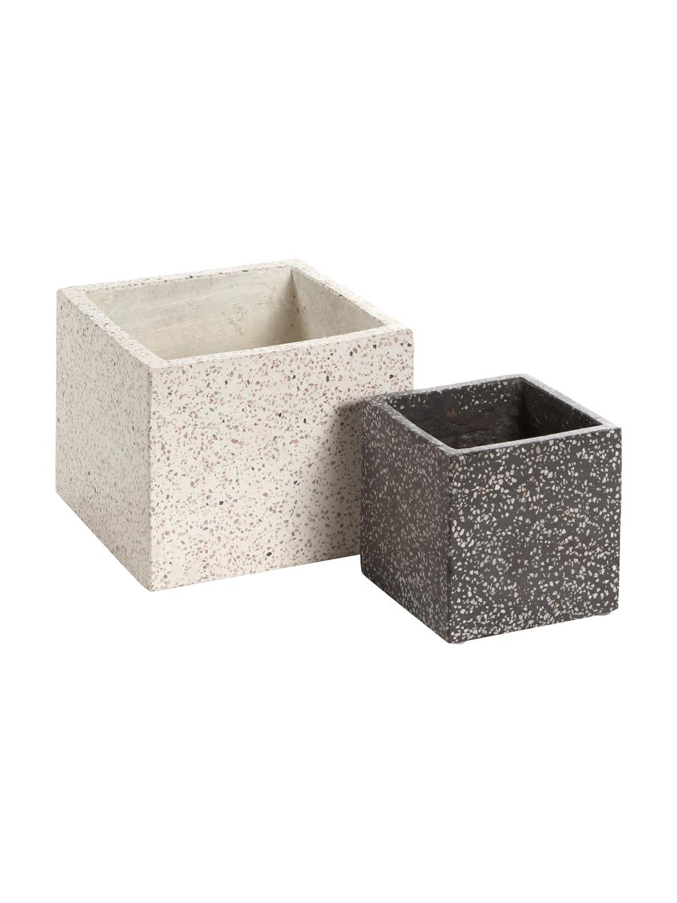 Cache-pot terrazzo Bransc, 2 élém., Terrazzo, Beige, noir, Lot de différentes tailles