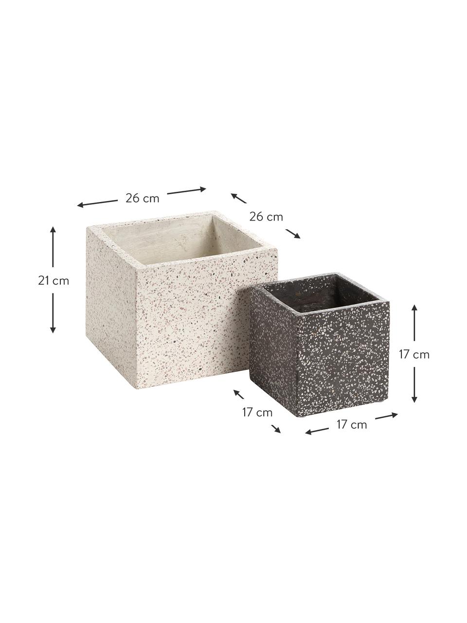 Cache-pot terrazzo Bransc, 2 élém., Terrazzo, Beige, noir, Lot de différentes tailles