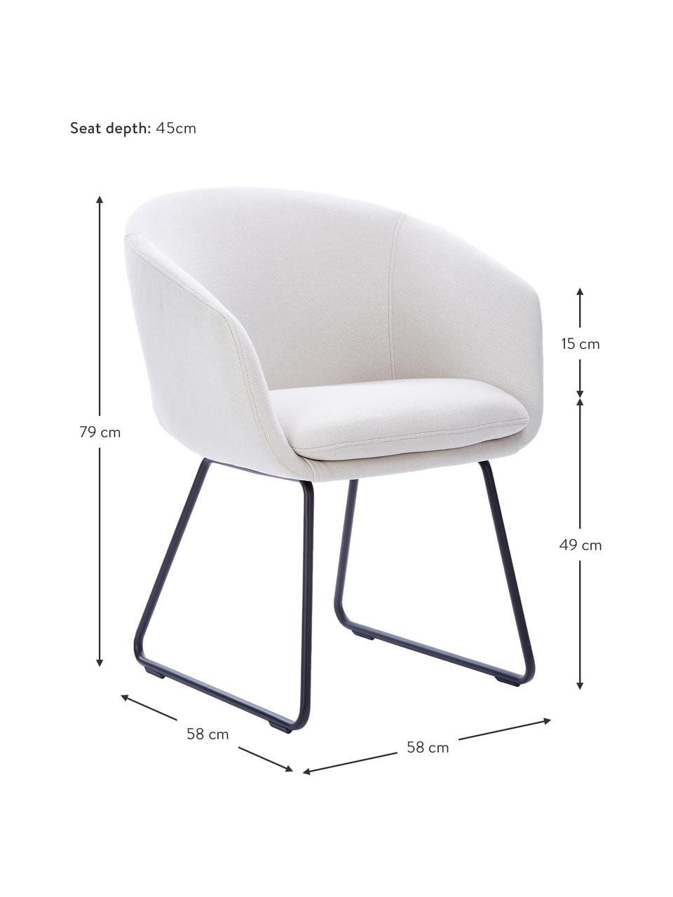 Sedia imbottita con braccioli Juri, Rivestimento: poliestere Il rivestiment, Gambe: metallo verniciato a polv, Tessuto bianco, Larg. 58 x Prof. 58 cm