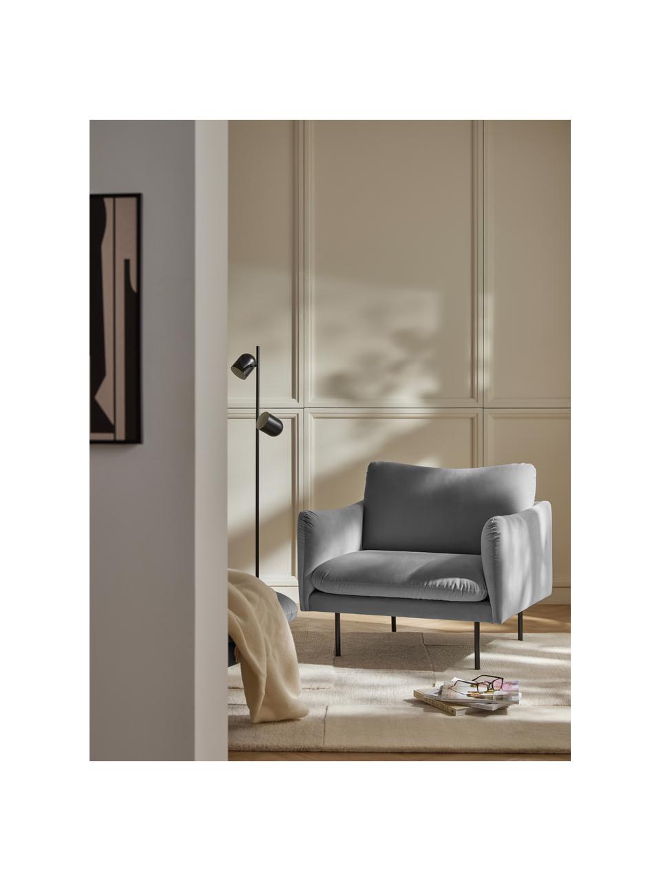 Fluwelen fauteuil Moby, Bekleding: fluweel (hoogwaardig poly, Frame: massief grenenhout, Poten: gepoedercoat metaal Dit p, Fluweel grijs, B 90 x D 90 cm