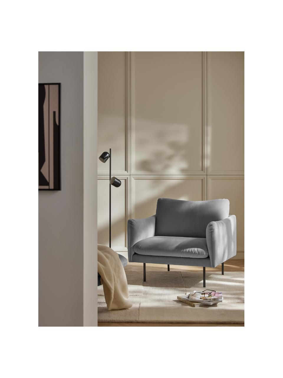 Fluwelen fauteuil Moby, Bekleding: fluweel (hoogwaardig poly, Frame: massief grenenhout, Poten: gepoedercoat metaal, Fluweel grijs, B 90 x D 90 cm