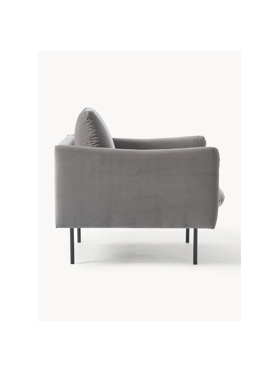 Fluwelen fauteuil Moby, Bekleding: fluweel (hoogwaardig poly, Frame: massief grenenhout, Poten: gepoedercoat metaal Dit p, Fluweel grijs, B 90 x D 90 cm