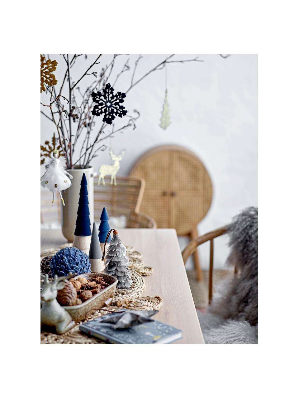 Breukvaste kerstboomhangersset Flake Ø 15 cm, 4 stuks, Kunststof, polyester, Mosterdgeel, donkerblauw, mintgroen, grijs, Ø 15 x H 15 cm