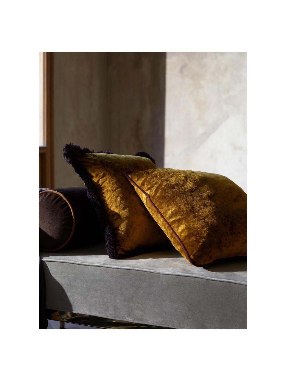 Poszewka na poduszkę z aksamitu z lamówką Enid, Aksamit (100% poliester)
Produkt posiada certyfikat Oeko-Tex Standard 100, 1. klasy, Ochrowy, S 45 x D 45 cm