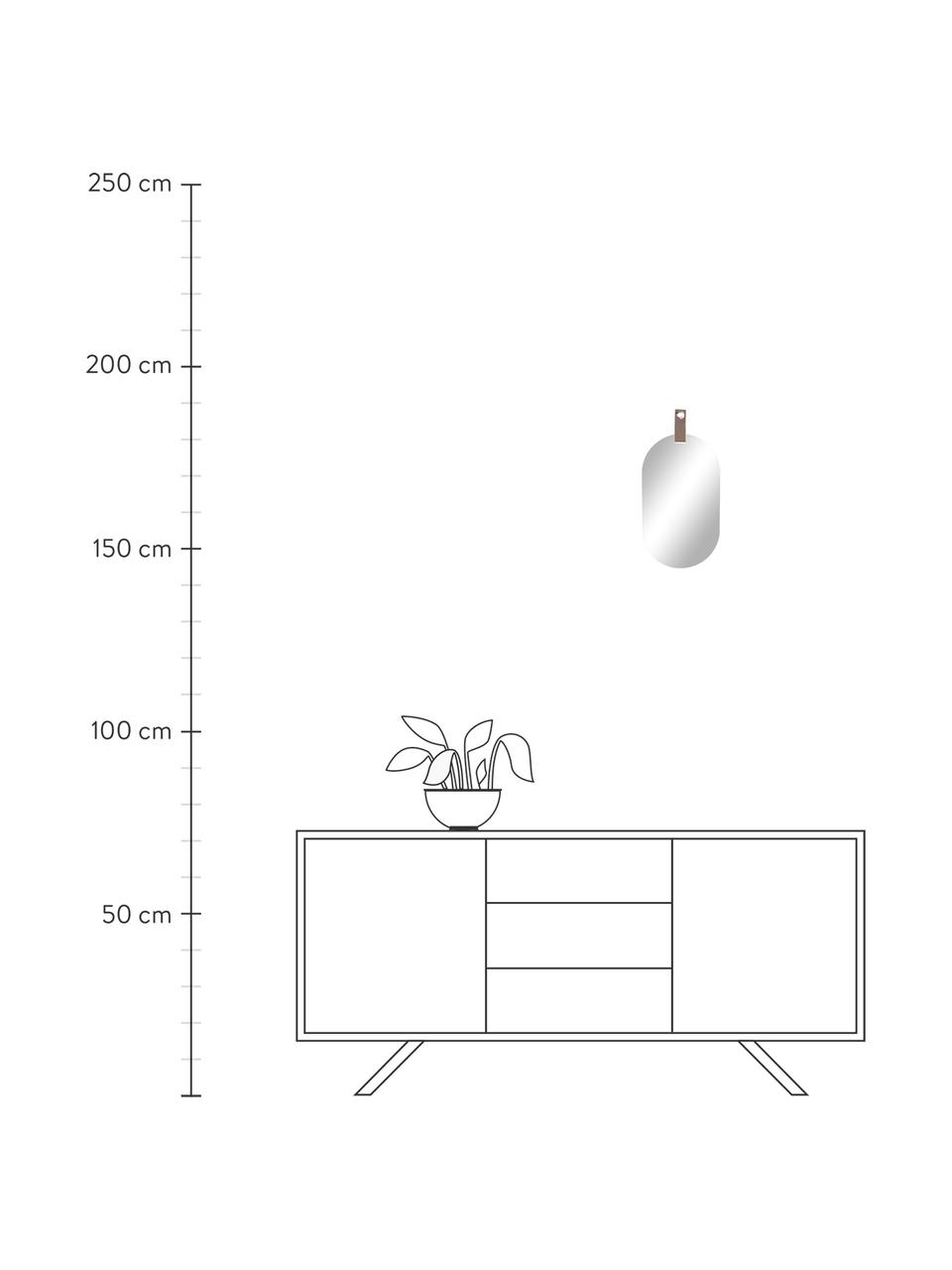 Ovaler Wandspiegel Perky mit braunem Aufhängeband, Spiegelfläche: Spiegelglas, Spiegelglas, 22 x 39 cm