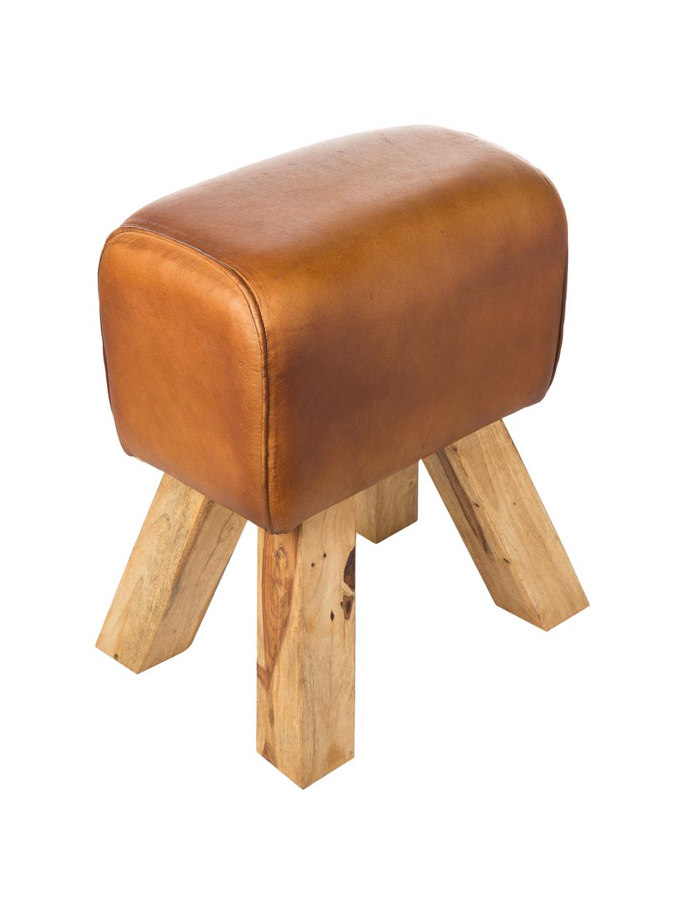 Tabouret vintage en cuir Tim, Brun clair, larg. 40 x haut. 47 cm