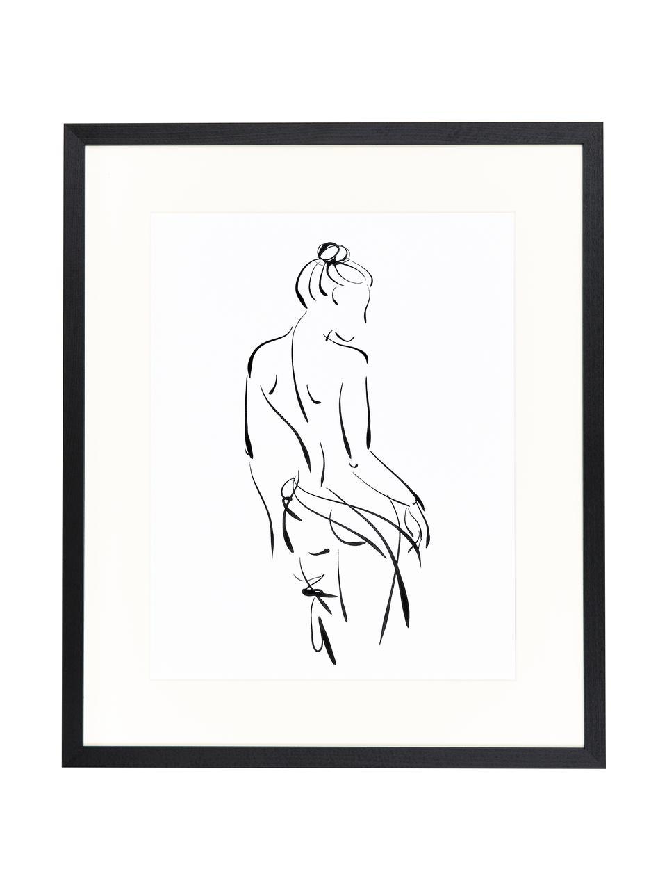 Impression numérique encadrée Naked Woman, Noir, blanc, larg. 53 x haut. 63 cm