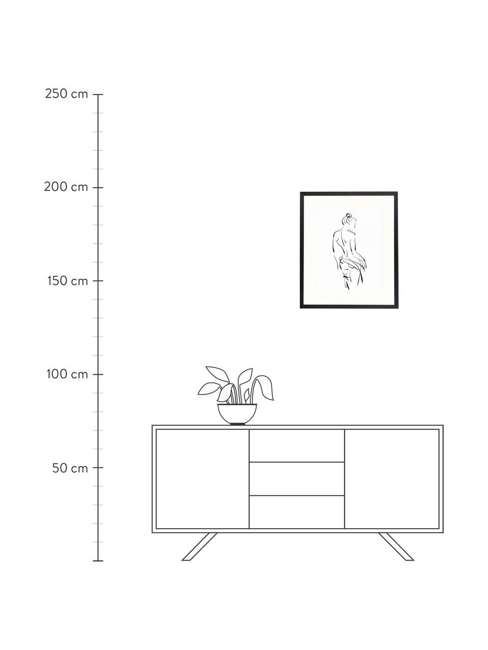 Gerahmter Digitaldruck Naked Woman, Bild: Digitaldruck auf Papier, , Rahmen: Holz, lackiert, Front: Plexiglas, Schwarz, Weiß, B 53 x H 63 cm