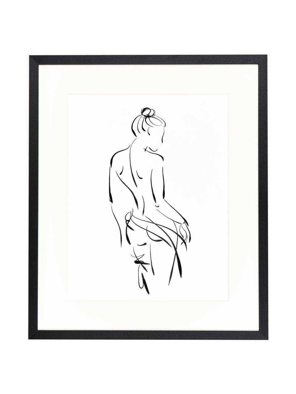 Oprawiony druk cyfrowy Naked Woman, Czarny, biały, S 53 x W 63 cm