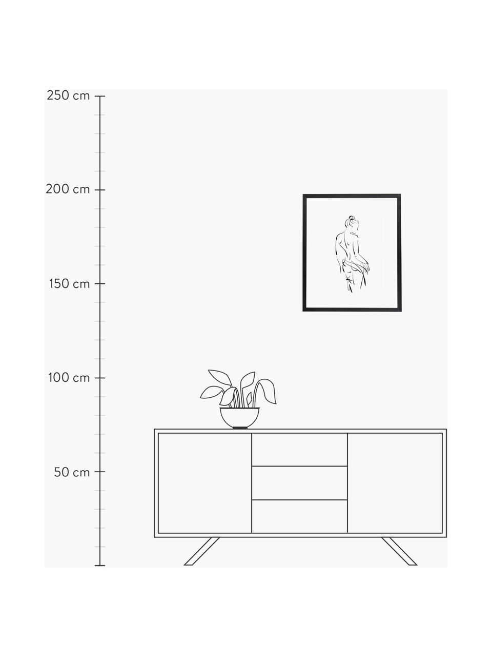 Ingelijste digitale print Naked Woman, Lijst: gelakt hout, Zwart, wit, B 53 x H 63 cm