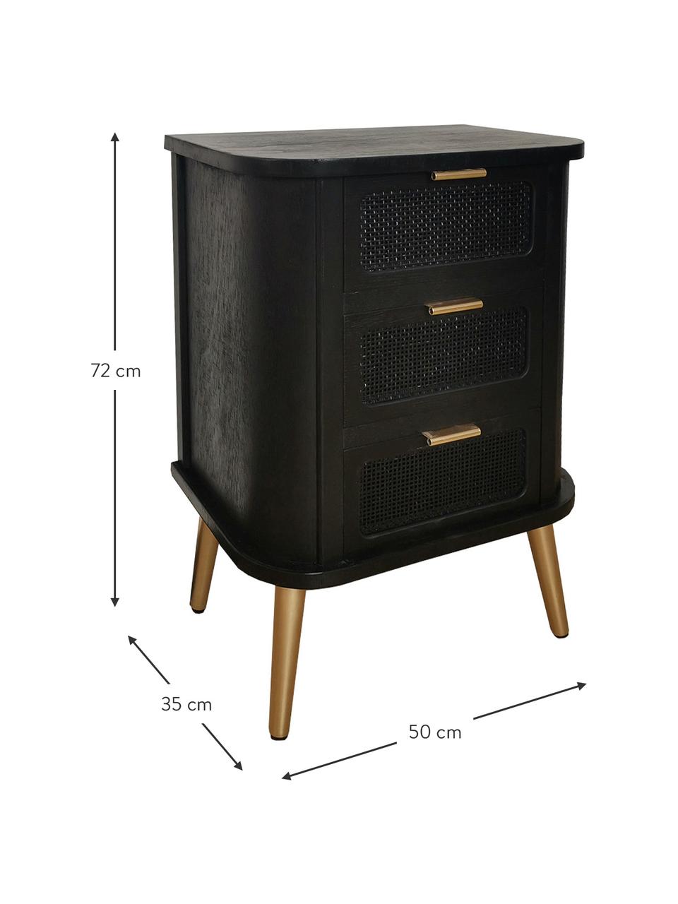Noční stolek se zásuvkami Cayetana, Černá, Š 50 cm, V 72 cm