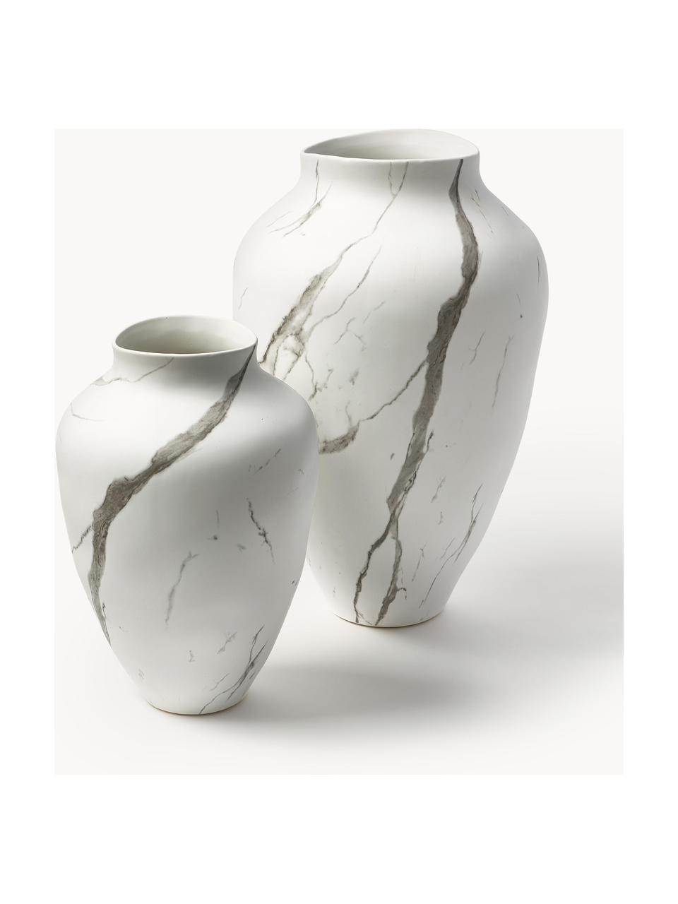 Ručně vyrobená váza Latona, V 41 cm, Kamenina, Bílá, šedá, mramorovaná, matná, Ø 27 cm, V 41 cm