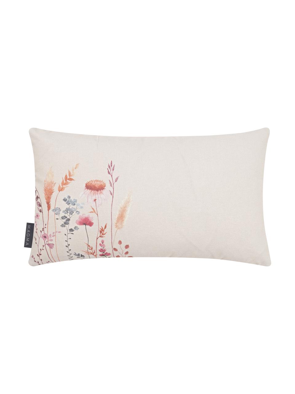 Dubbelzijdige kussenhoes Whisper met bloemenprint, 100% katoen, Beige, B 30 x L 50 cm