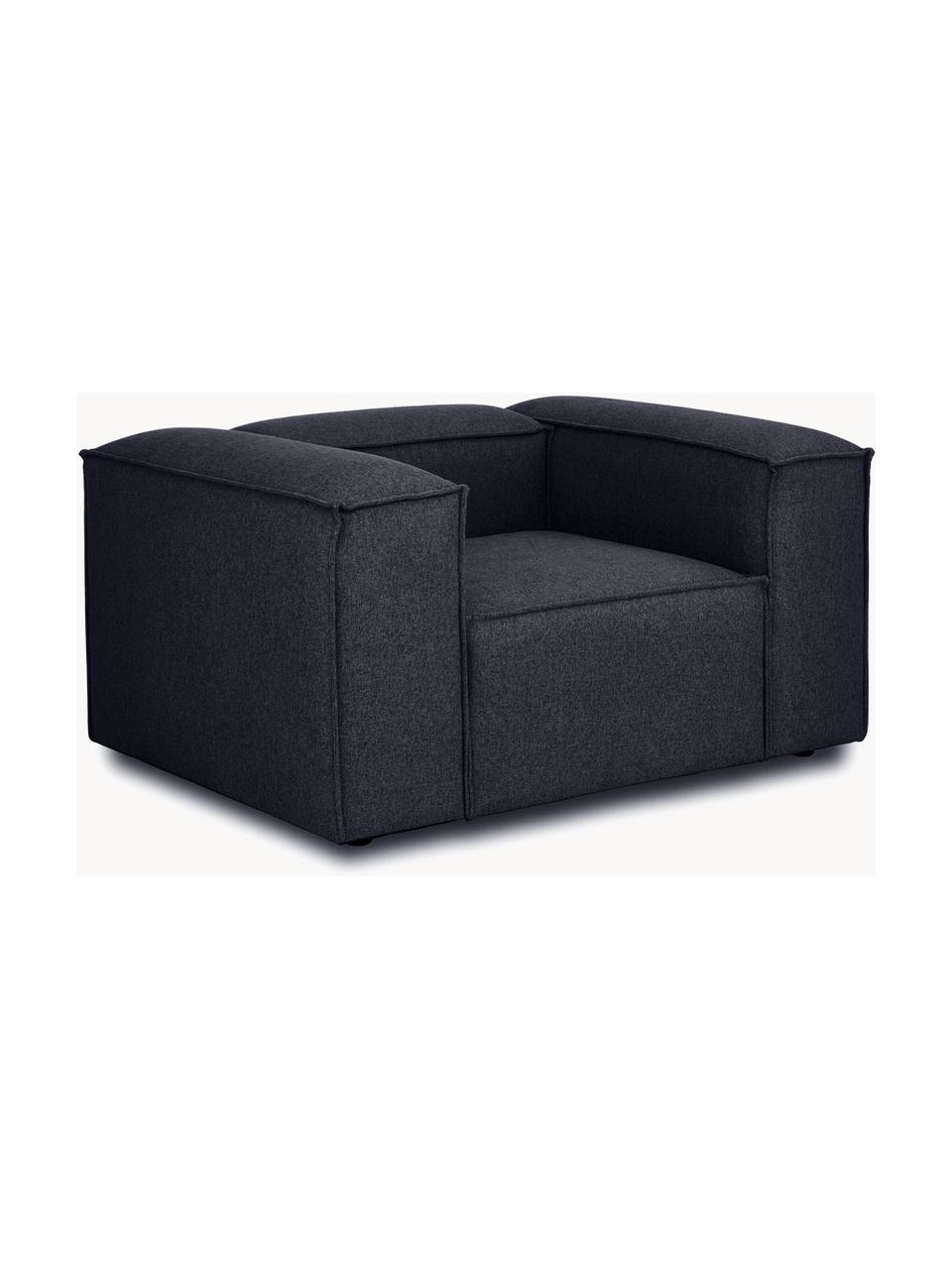 Fauteuil Lennon, Bekleding: 100% polyester Met 15.000, Frame: massief grenenhout, FSC-g, Poten: kunststof, Geweven stof donkerblauw, B 130 x H 101 cm