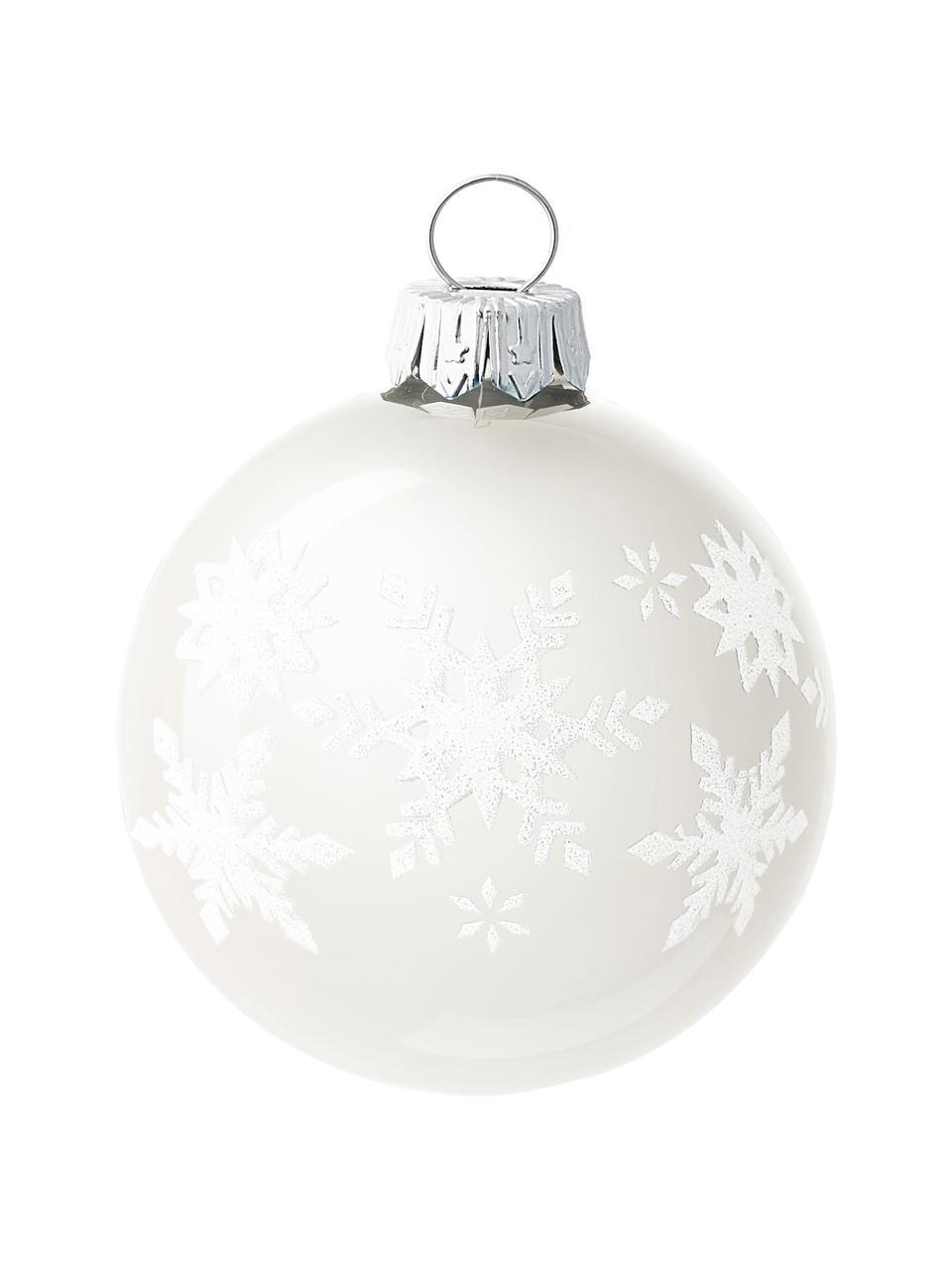 Boules de Noël soufflées bouche Snowflake Ø 8 cm, 6 élém., Verre, Tons bleus, blanc, argenté, Ø 8 x haut. 8 cm