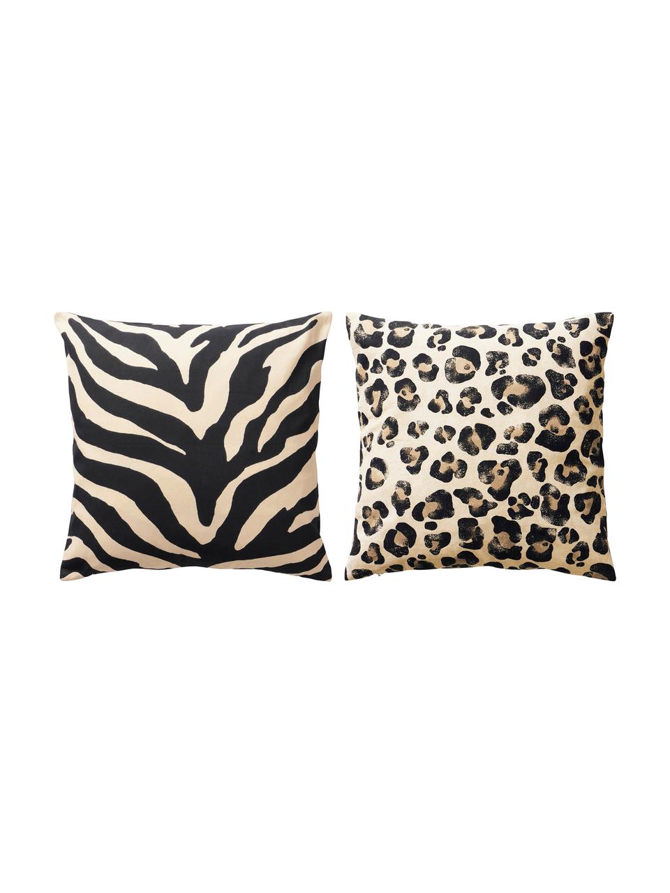 Set 2 federe arredo con stampa animalier Jill, 100% cotone, Nero, beige, Larg. 45 x Lung. 45 cm