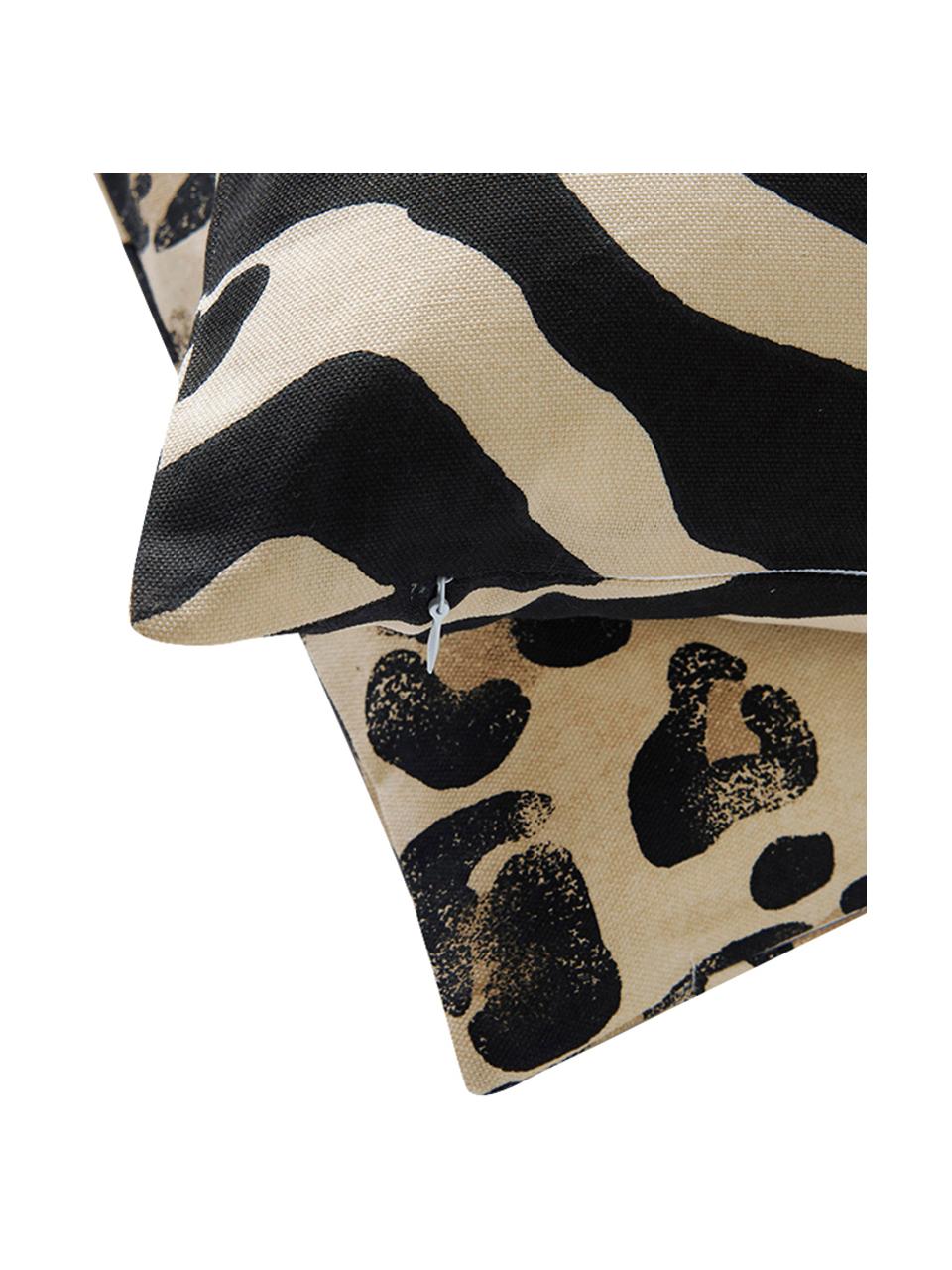 Set 2 federe arredo con stampa animalier Jill, 100% cotone, Nero, beige, Larg. 45 x Lung. 45 cm