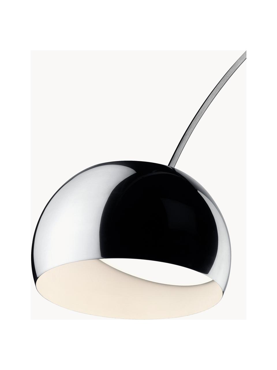 Grote booglamp Arco, Lampvoet: marmer, Zilverkleurig, wit, gemarmerd, H 240 x D 220 cm