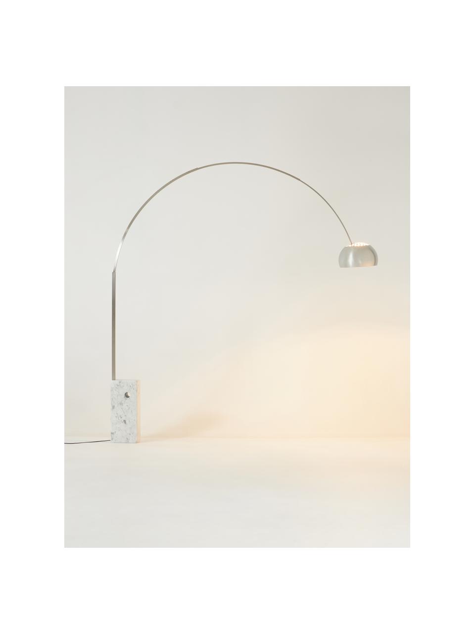 Grosse Bogenlampe Arco, Silberfarben, Weiss, marmoriert, H 240 x T 220 cm