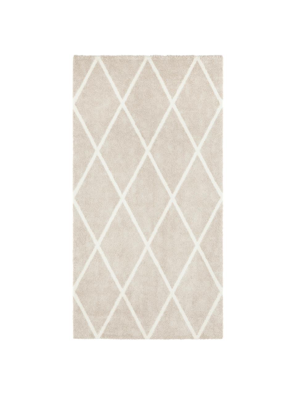 Teppich Lunel mit Rautenmuster, Flor: 85% Polypropylen, 15% Pol, Beige, Cremefarben, B 80 x L 150 cm (Größe XS)