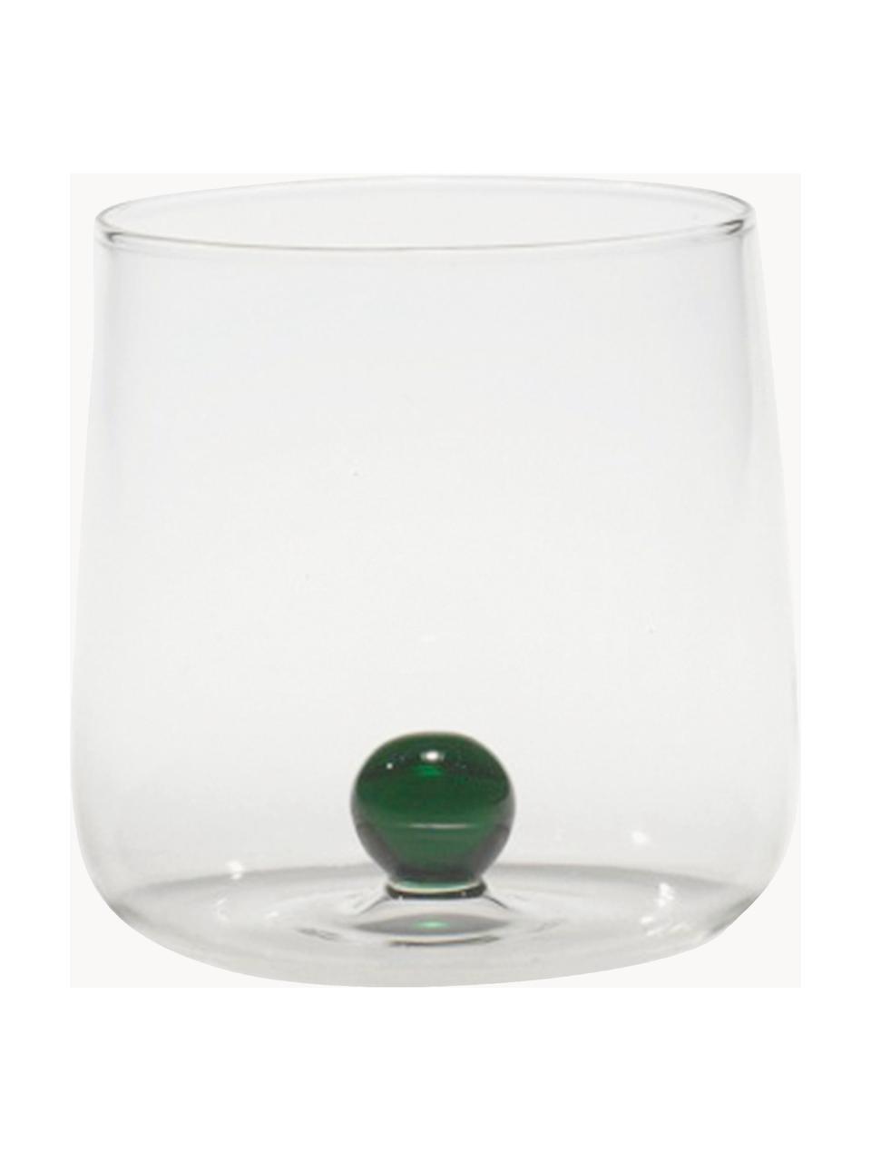 Mondgeblazen waterglazen Bilia uit borosilicaatglas, 6 stuks, Borosilicaatglas, Transparant, donkergroen, Ø 9 x H 9 cm, 440 ml