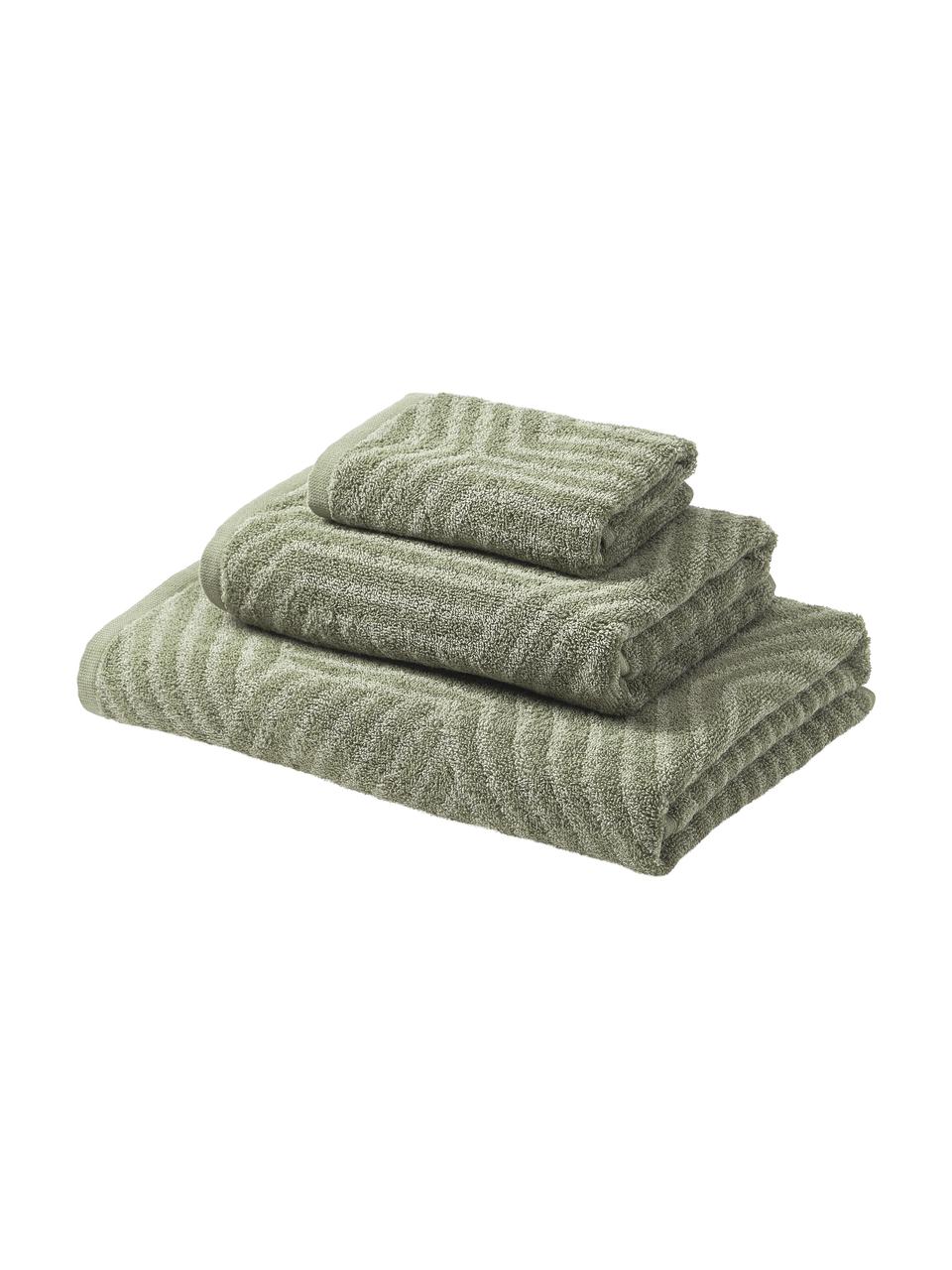 Lot de serviettes de toilette Fatu, 3 élém., 100 % coton
Grammage intermédiaire, 470 g/m²

Le matériau est certifié STANDARD 100 OEKO-TEX®, 3883CIT, CITEVE, Tons verts, Lot de tailles variées