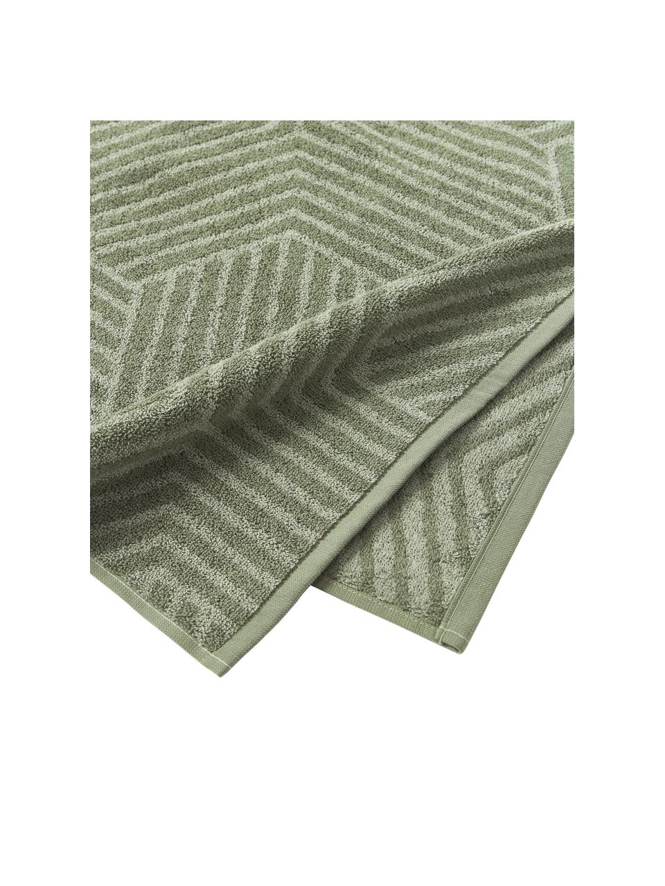 Set 3 asciugamani Fatu, 100% cotone
Qualità media, 470 g/m²

Il materiale utilizzato in questo prodotto è testato per le sostanze nocive e certificato secondo lo STANDARD 100 by OEKO-TEX®, 3883CIT, CITEVE., Tonalità verdi, Set in varie misure