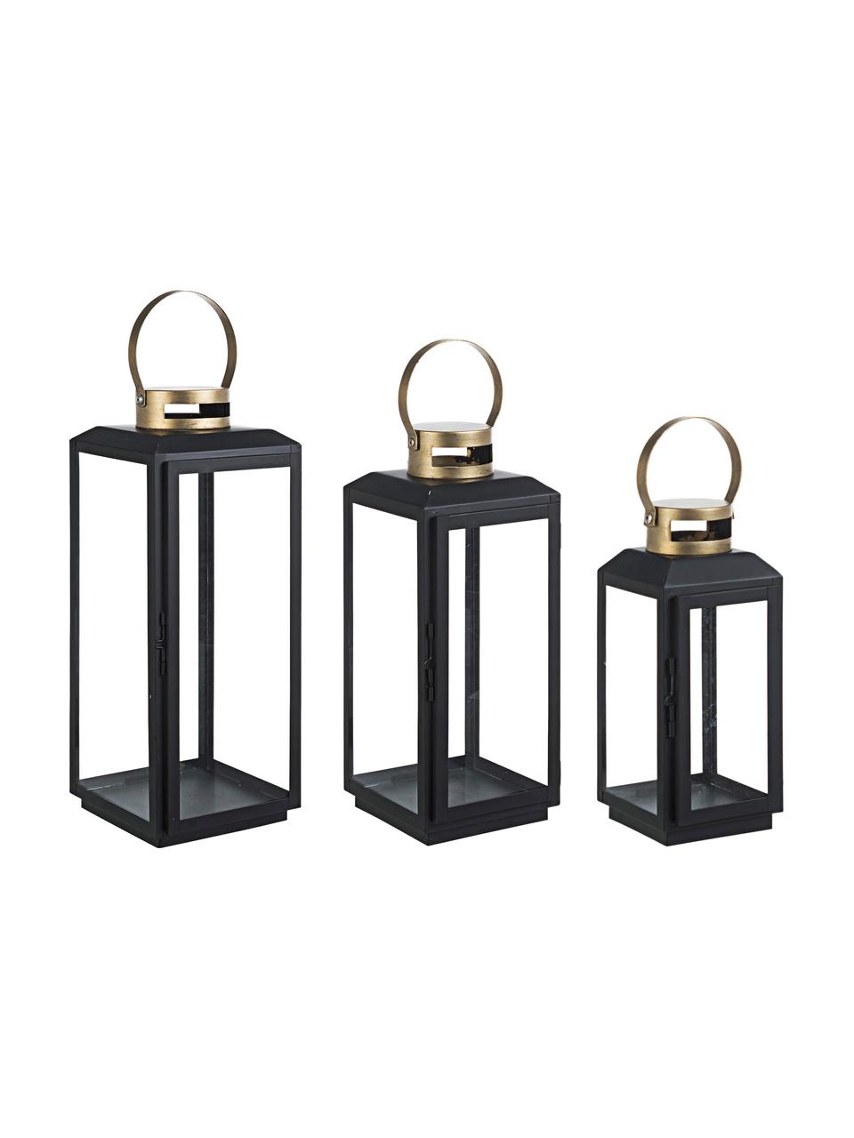 Ensemble de lanternes Crissie, 3 élém., Transparent, noir, couleur dorée