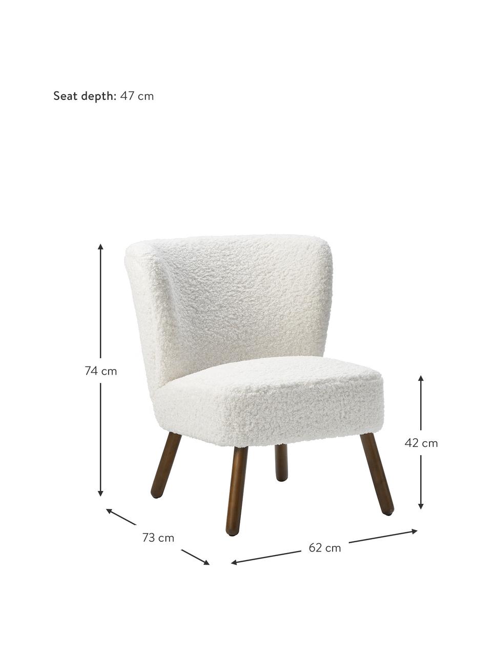 Fauteuil cocktail en peluche Robine, Tissu peluche blanc, larg. 63 x prof. 73 cm