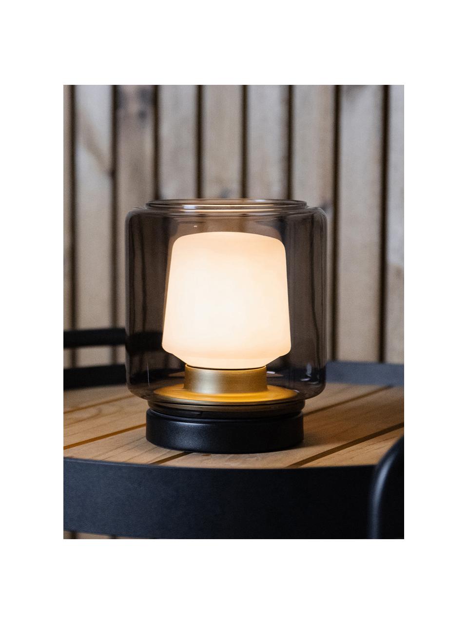 Mobiel LED outdoor tafellamp New York, dimbaar, Taupe, zwart, Ø 14 x H 17 cm