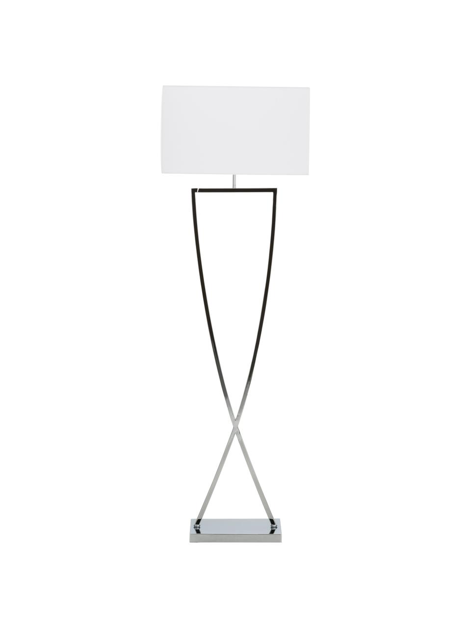 Stehlampe Toulouse in Silber, Lampenschirm: Textil, Lampenfuß: Metall, verchromt, Chrom, Weiß, B 50 x H 157 cm