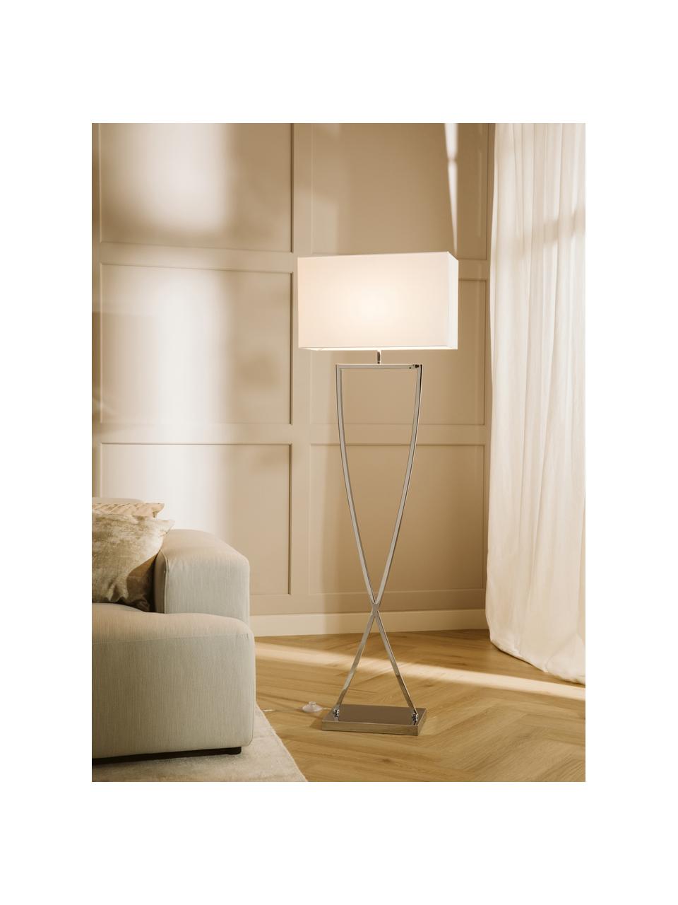 Stehlampe Toulouse, Lampenschirm: Textil, Lampenfuß: Metall, verchromt, Silberfarben, Weiß, H 157 cm