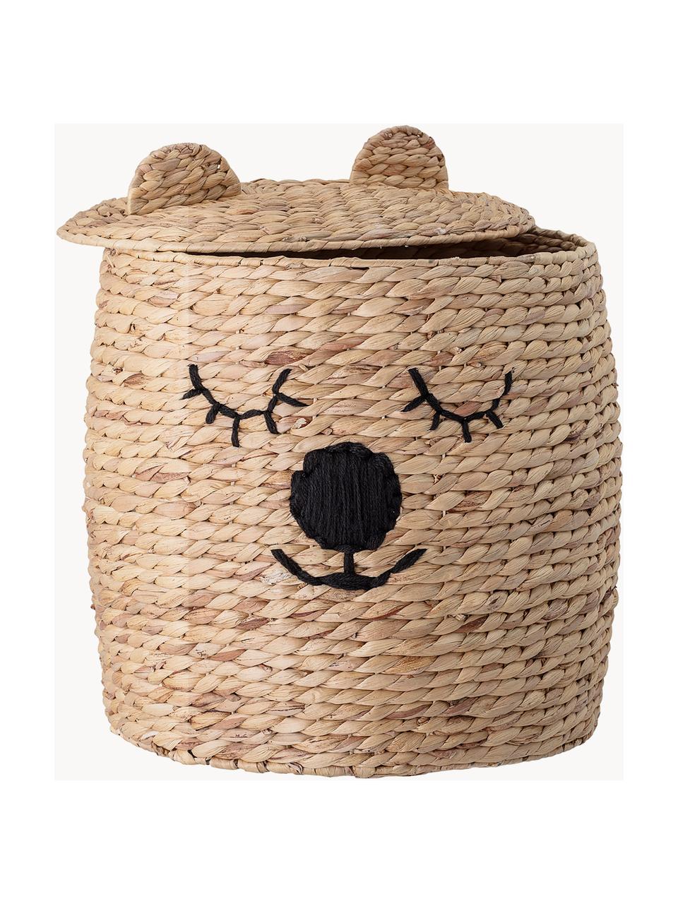 Cesta de almacenamiento con tapa Bear, Jacinto de agua, Beige, negro, Ø 42 x Al 50 cm