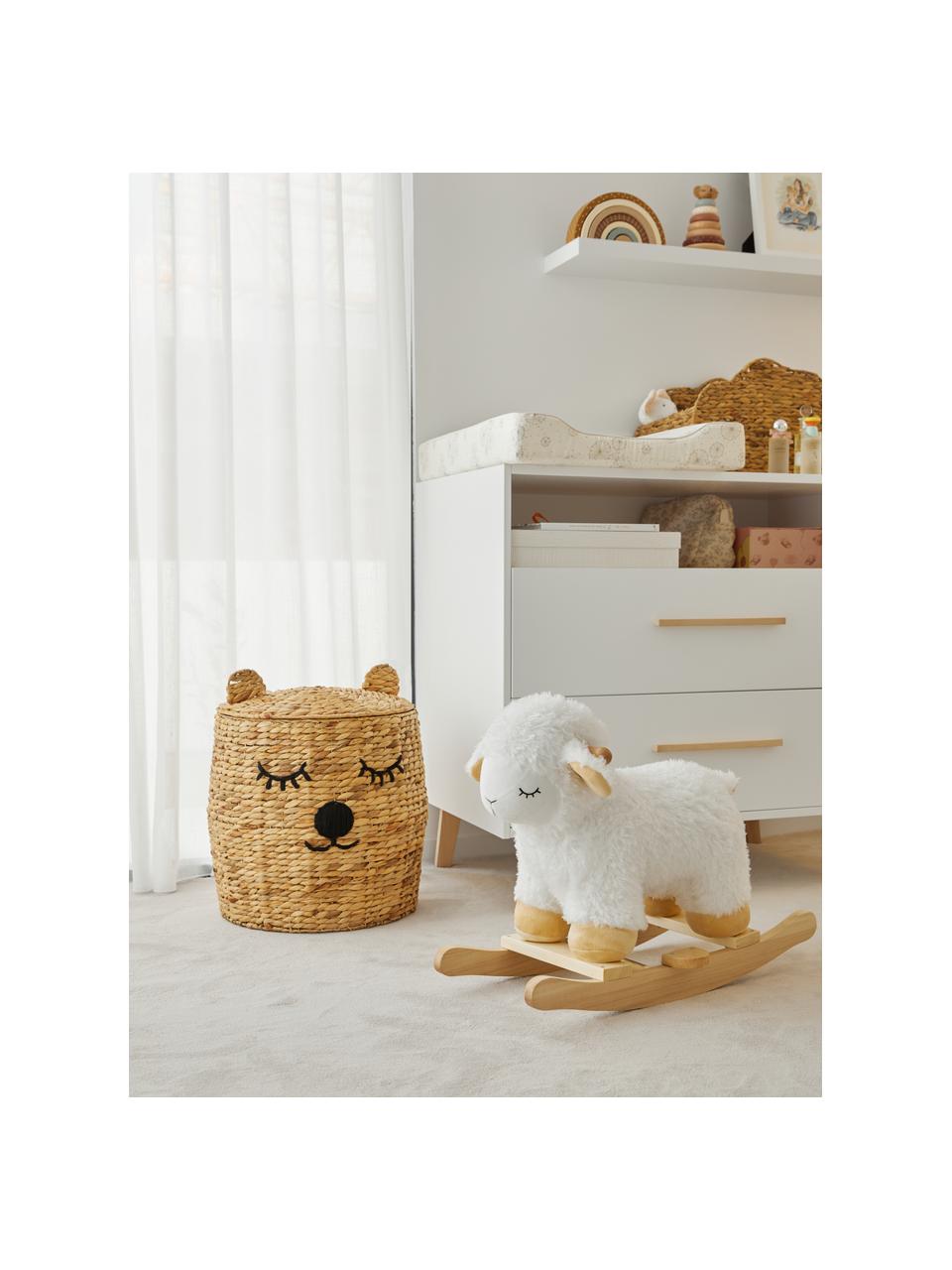 Cesta de almacenamiento con tapa Bear, Jacinto de agua, Beige, negro, Ø 42 x Al 50 cm