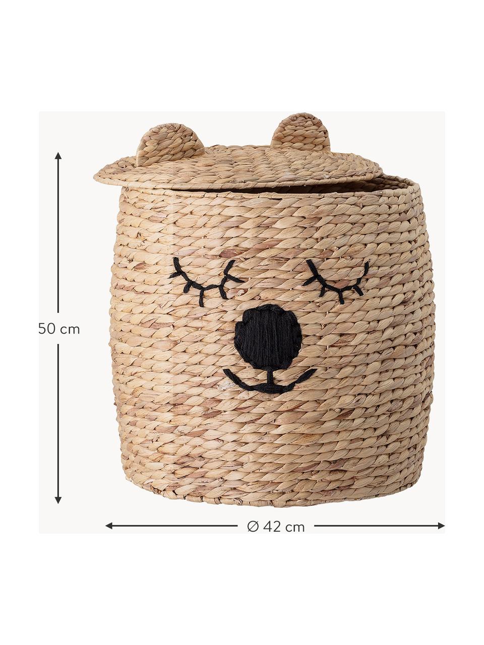 Cesta de almacenamiento con tapa Bear, Jacinto de agua, Beige, negro, Ø 42 x Al 50 cm