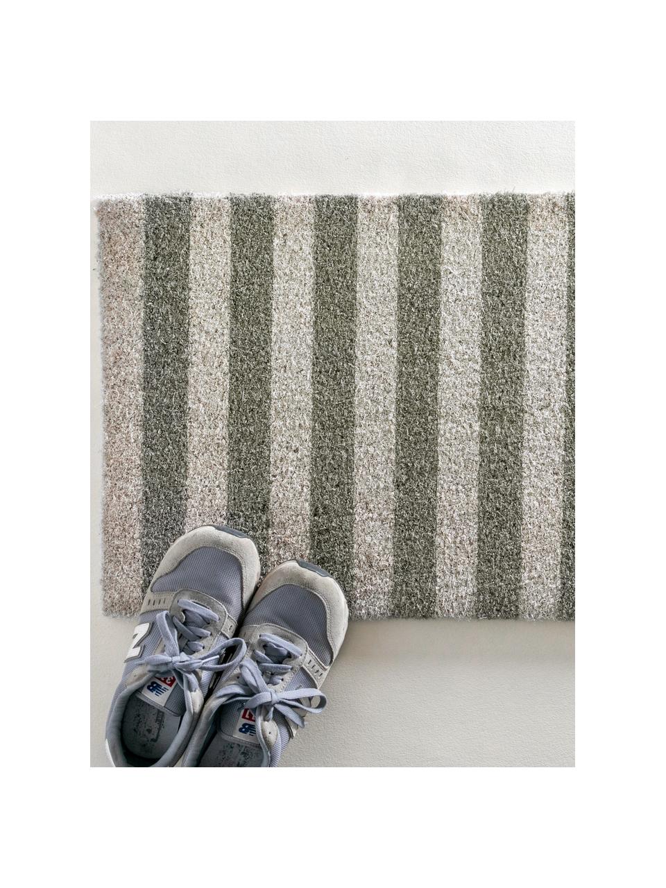 Felpudo Grey Stripes, Parte superior: fibras de coco, Parte trasera: PVC, Gris, blanco, An 45 x L 75 cm