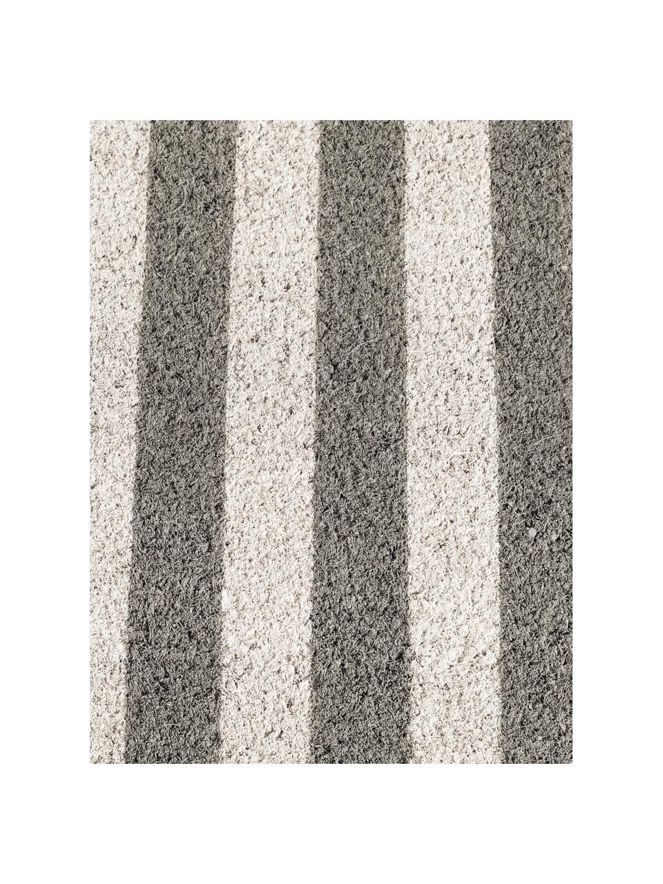 Felpudo Grey Stripes, Parte superior: fibras de coco, Parte trasera: PVC, Gris, blanco, An 45 x L 75 cm