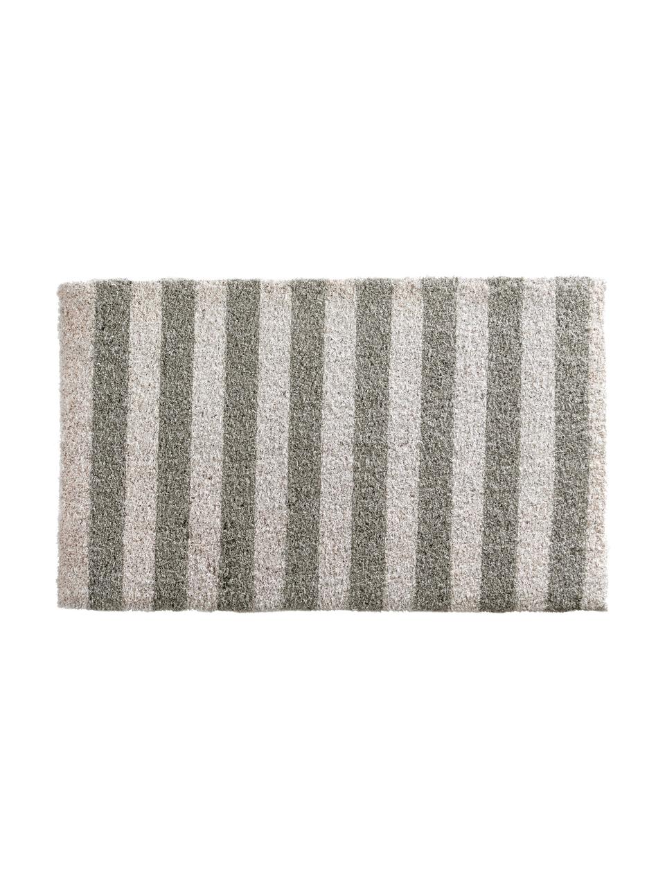 Felpudo Grey Stripes, Parte superior: fibras de coco, Parte trasera: PVC, Gris, blanco, An 45 x L 75 cm