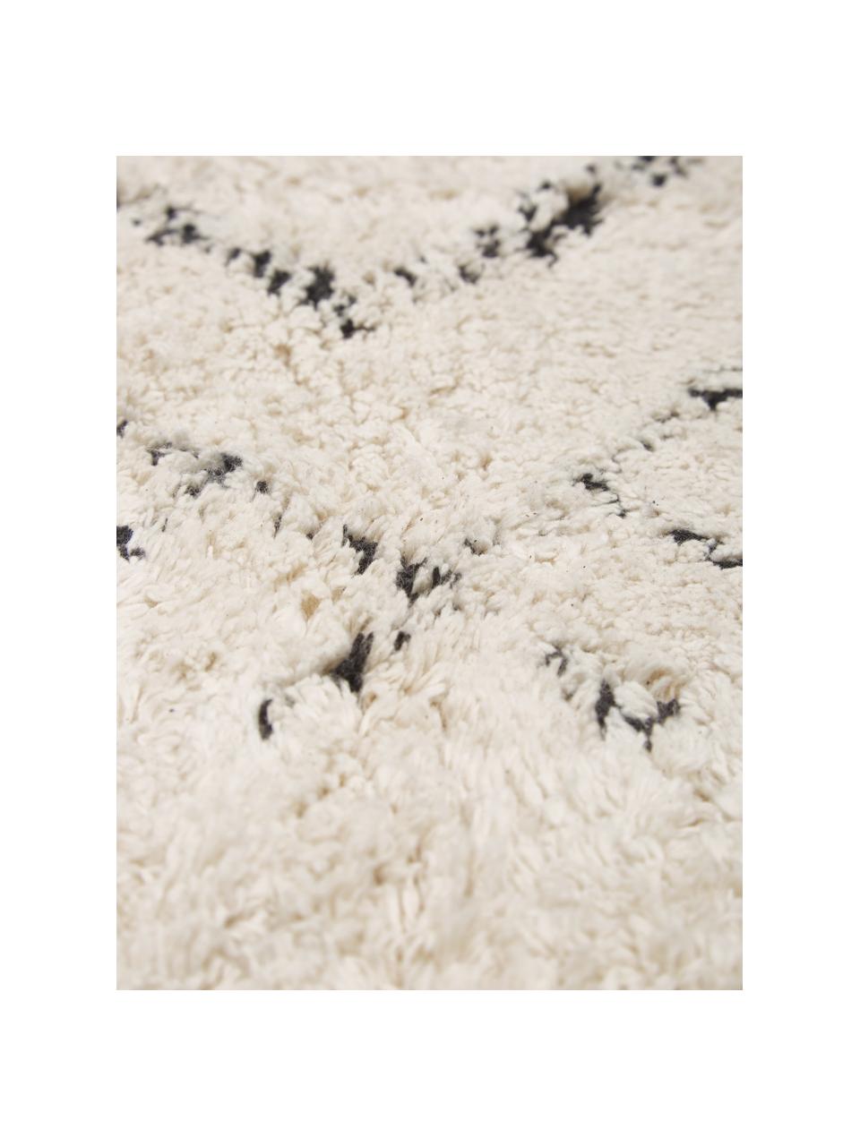 Alfombra artesanal de algodón con flecos Flonn, estilo boho, 100% algodón, Beige y negro estampado, An 160 x L 230 cm (Tamaño M)