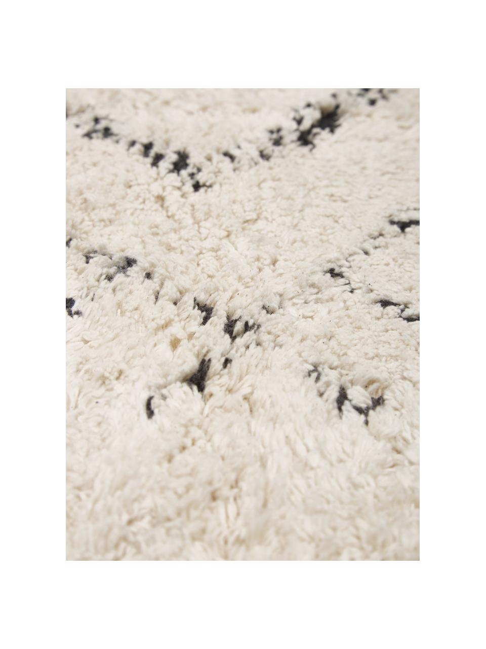 Handgetufteter Baumwollteppich Fionn mit Fransen, 100% Baumwolle, Hellbeige, Schwarz, B 80 x L 150 cm (Größe XS)