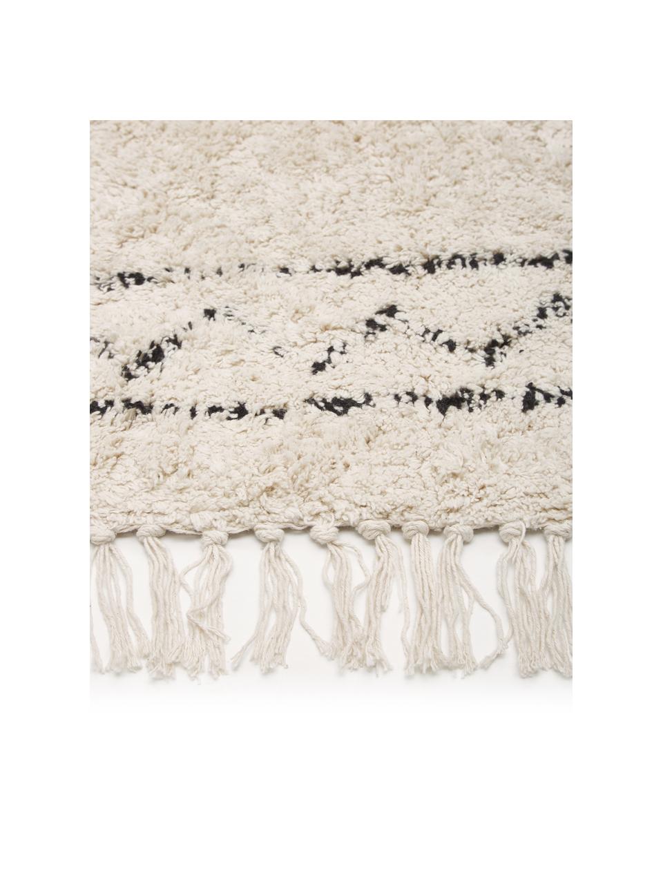 Alfombra artesanal de algodón con flecos Flonn, 100% algodón, Beige, negro, An 160 x L 230 cm (Tamaño M)