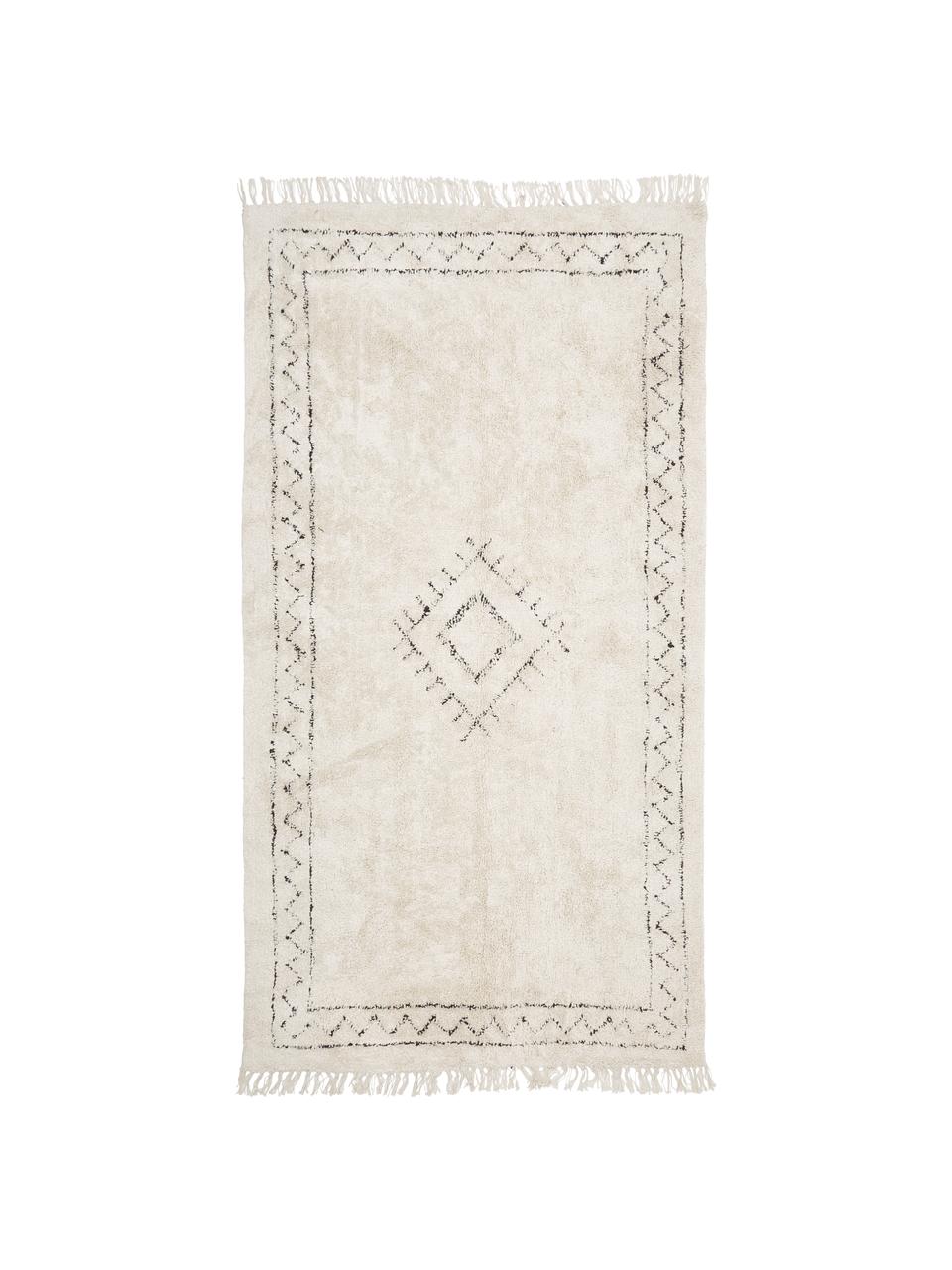 Tappeto in cotone taftato a mano con frange Fionn, 100% cotone, Beige, nero, Larg. 160 x Lung. 230 cm (taglia M)