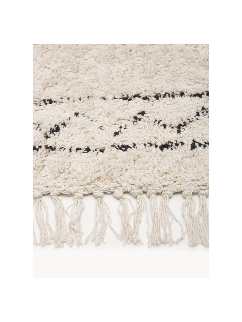 Ručne tkaný bavlnený koberec so strapcami Fionn, Svetlobéžová, čierna, Š 80 x D 150 cm (veľkosť XS)