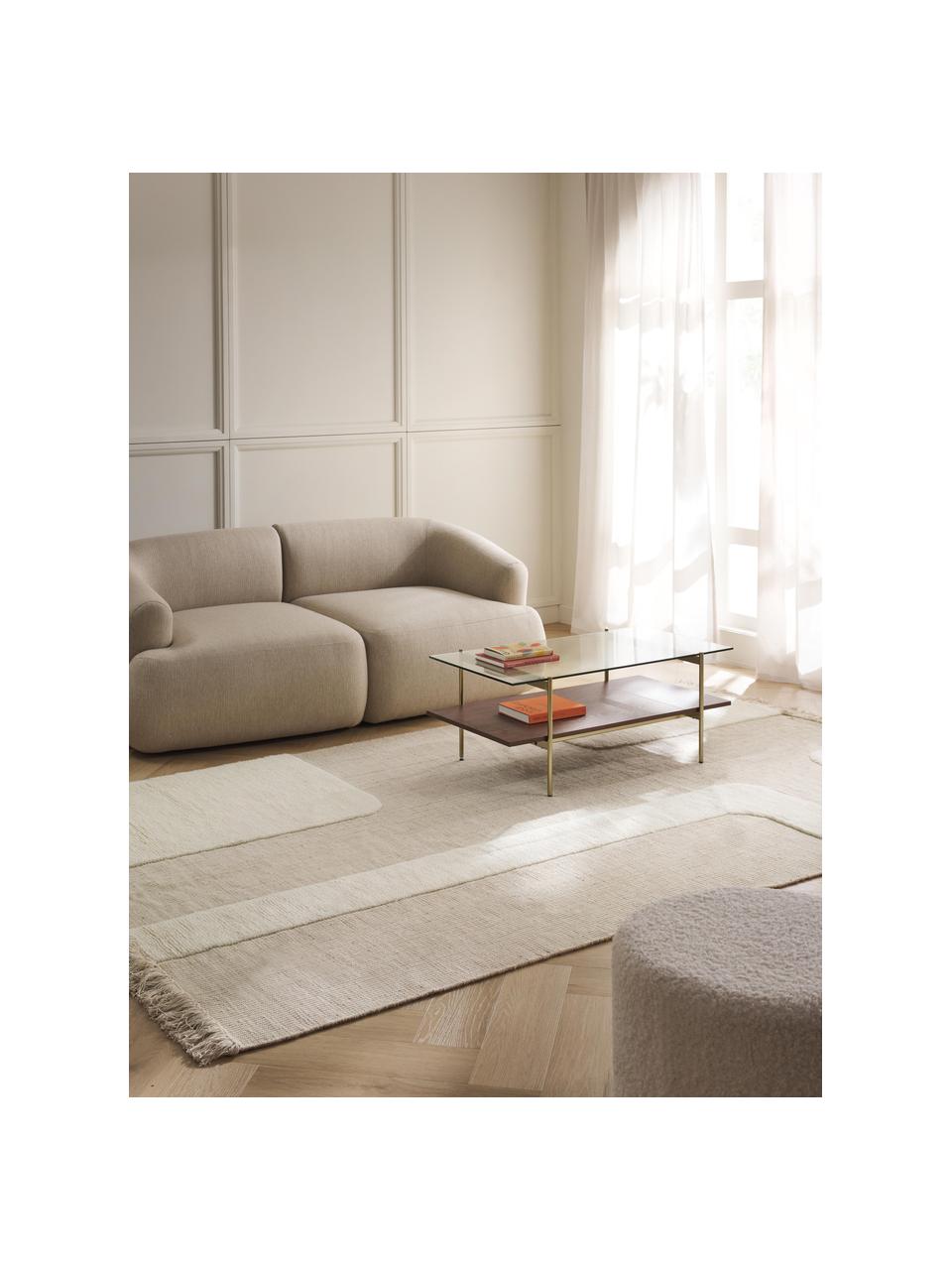 Tapis en relief avec franges Laine, 57 % laine (certifiée RWS), 35 % jute, 8 % coton, Beige, blanc crème, larg. 160 x long. 230 cm (taille M)