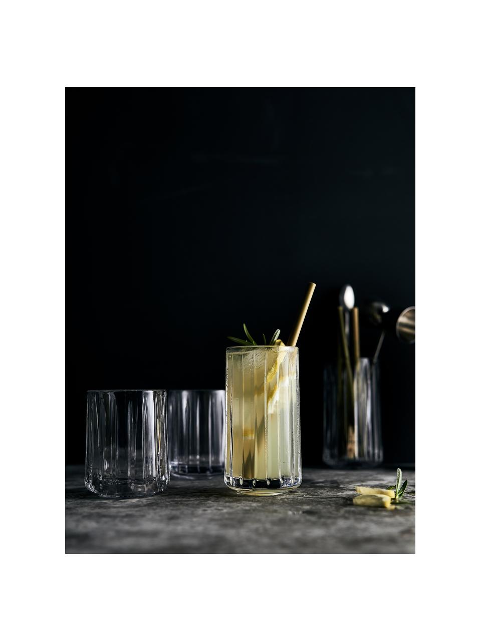 Longdrinkglazen Hudson met groefstructuur, 6 stuks, Glas, Transparant, Ø 8 cm x H 14 cm, 400 ml