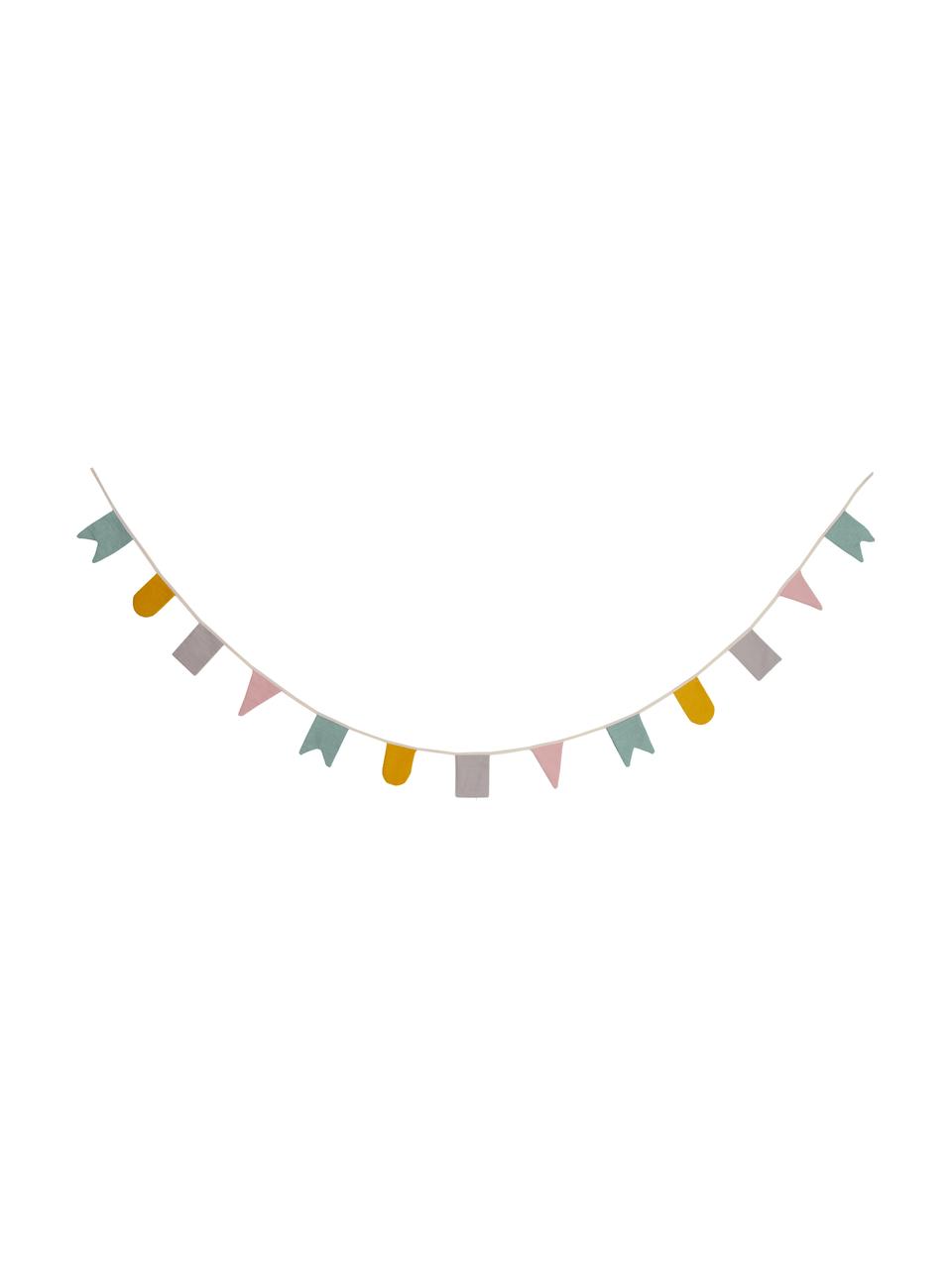 Ghirlanda in cotone organico Hip Hip Hurra, 300 cm, 100% cotone organico, certificato GOTS, Turchese, rosa, grigio, giallo, Lung. 300 x Alt. 15 cm