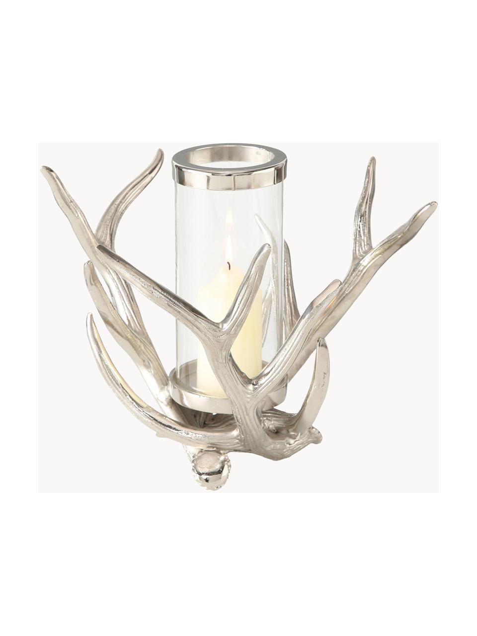 Windlicht Antlers, Windlicht: Aluminium, Transparent, Silberfarben, B 33 x H 25 cm