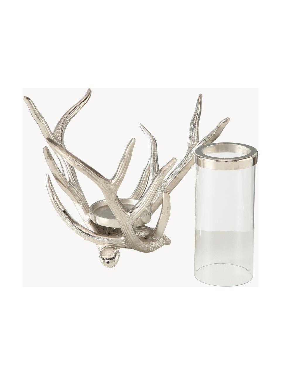 Svícen Antlers, Transparentní, stříbrná, Š 33 cm, V 25 cm