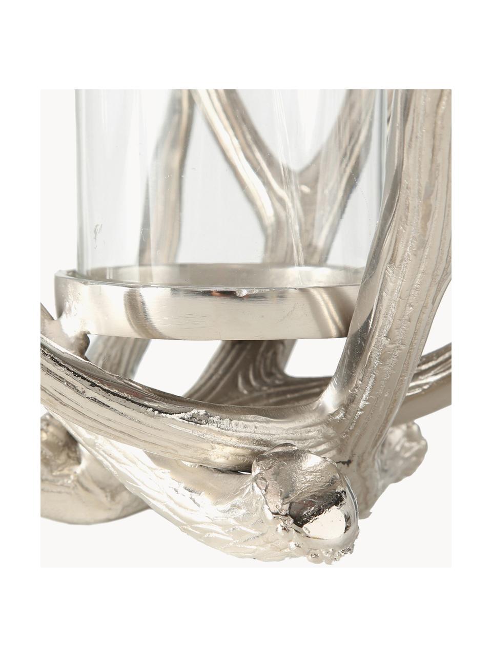 Windlicht Antlers, Windlicht: Aluminium, Transparent, Silberfarben, B 33 x H 25 cm